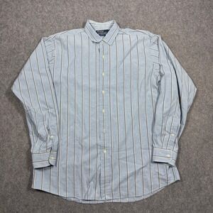 Polo Ralph Lauren Corwin Men Large Blue Striped Diamond Cotton Button Down Shirt